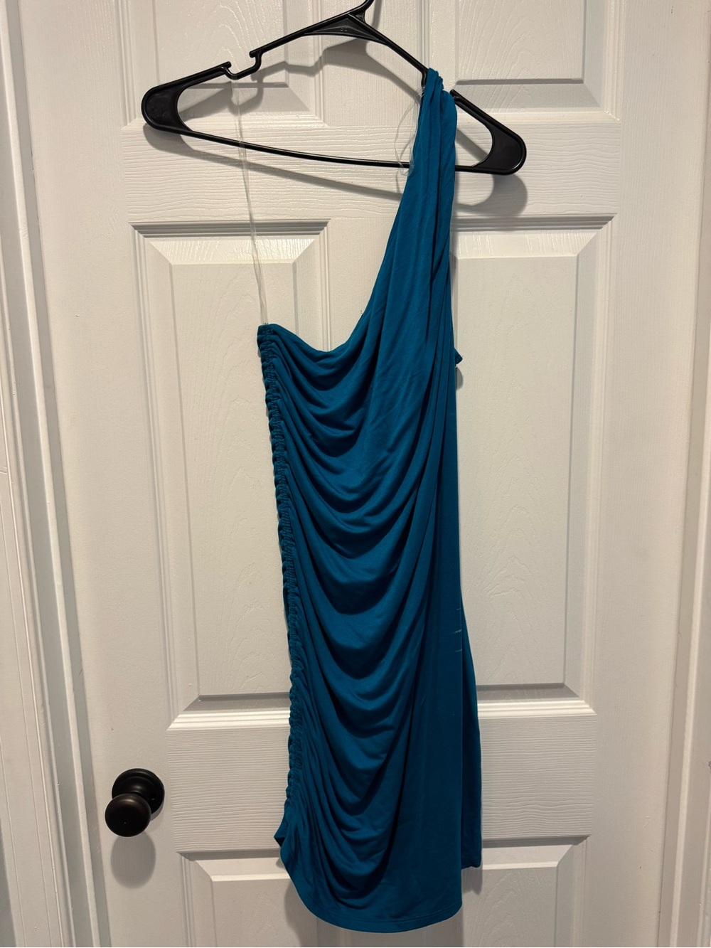 A New DayTeal One-Shoulder Ruched Cocktail Dress